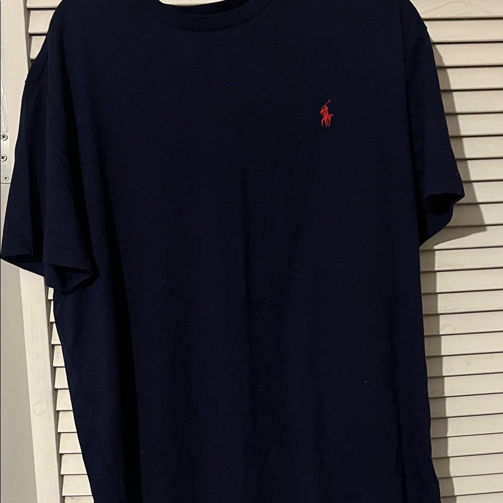 Polo by Ralph Lauren Men's Dark Blue Tee with Red Logo